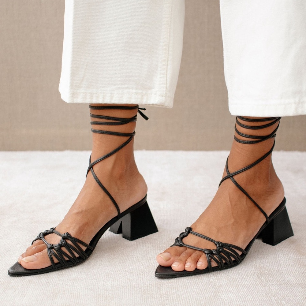 ALOHAS Mirage Ankle Wrap Tie Sandals in Total Black (new)
